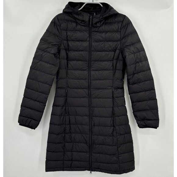 Quince Jackets & Blazers - Quince Black Lightweight Down Long Puffer Jacket Hooded Full Zip sz M Women's